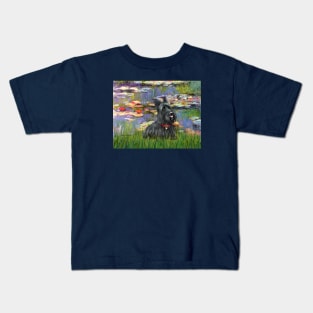 A Claude Monet Lily Pond Masterpiece with a Scottish Terrier Included Kids T-Shirt